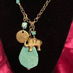 Chico's Gold and Turquoise Elephant Necklace